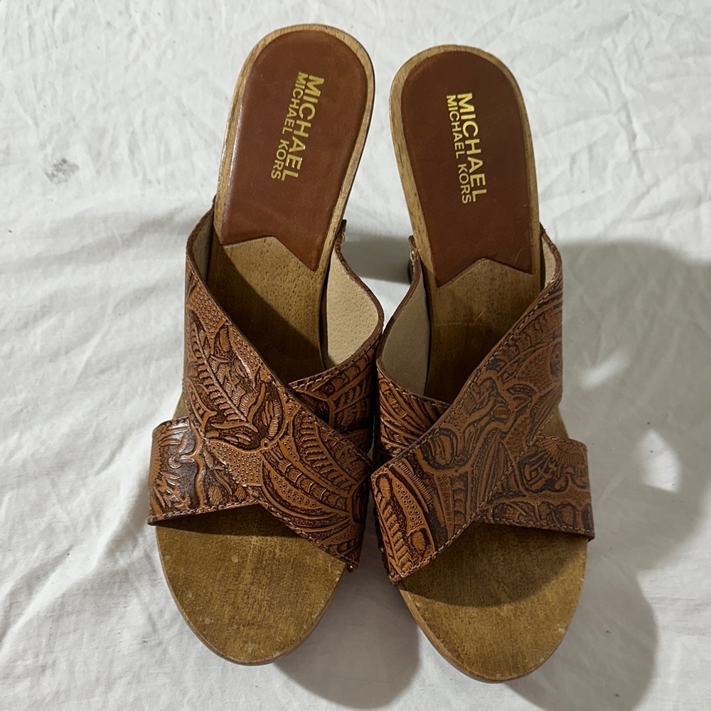 Michael Kors Tan Patterned Mules